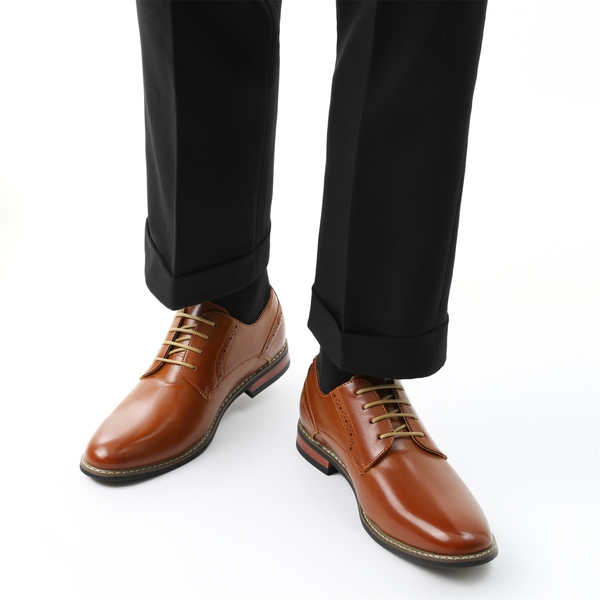 Men's Polished PU Leather Oxford Shoes - BROWN - 1